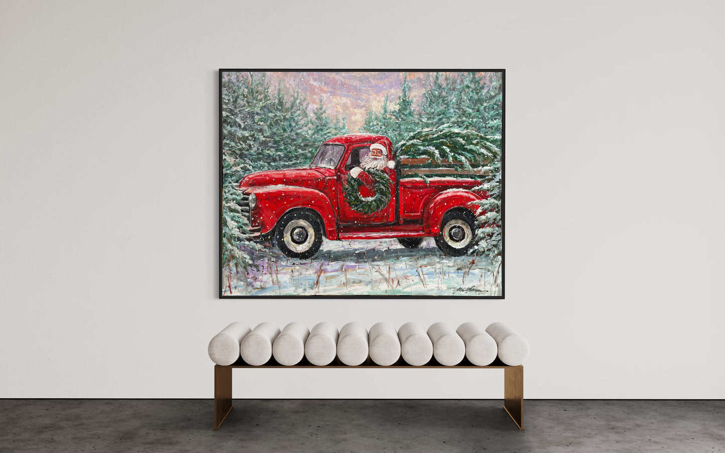 Santa Red Truck at Tree Farm 48x60