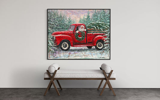 Santa Red Truck at Tree Farm 48x60