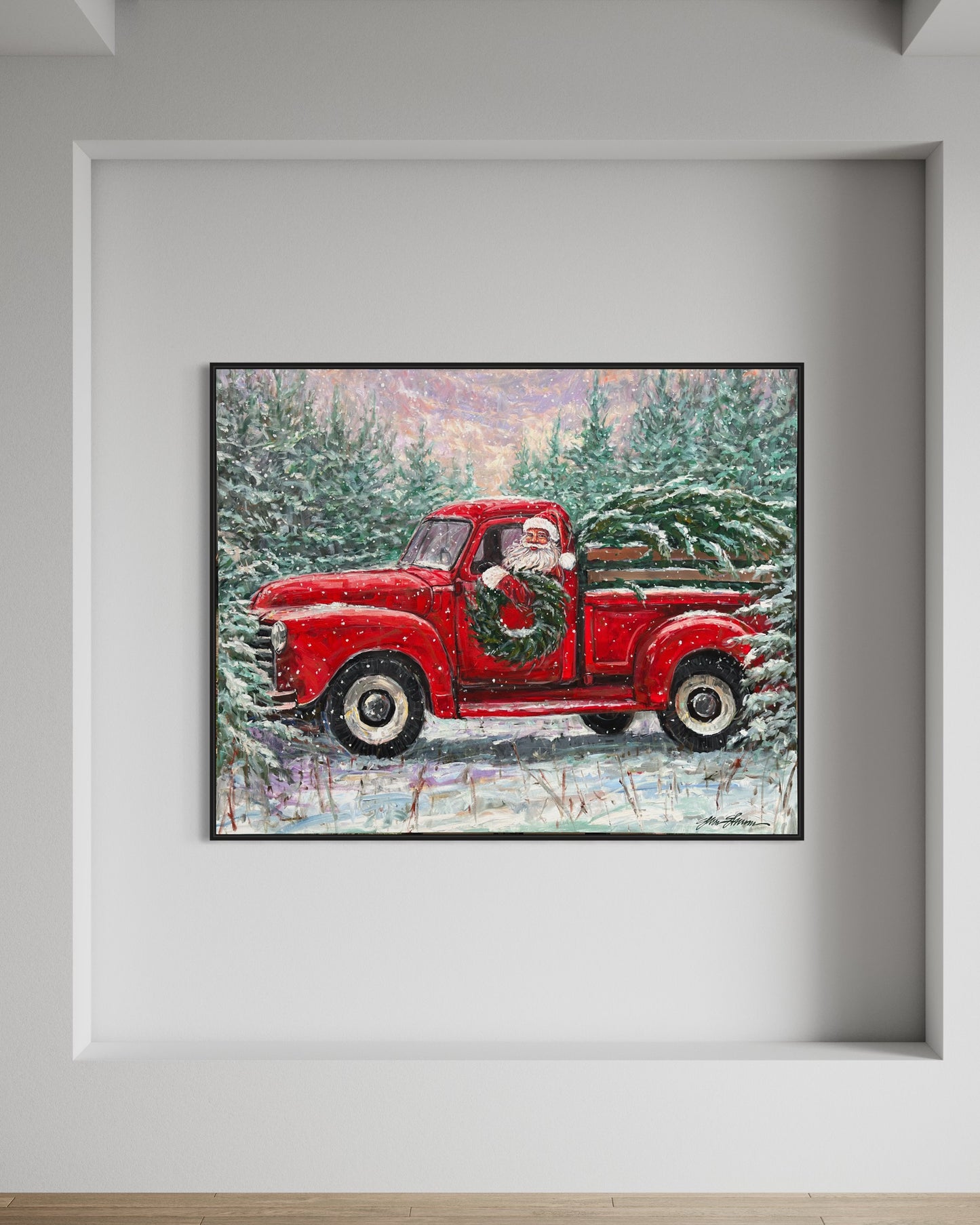 Santa Red Truck at Tree Farm 48x60